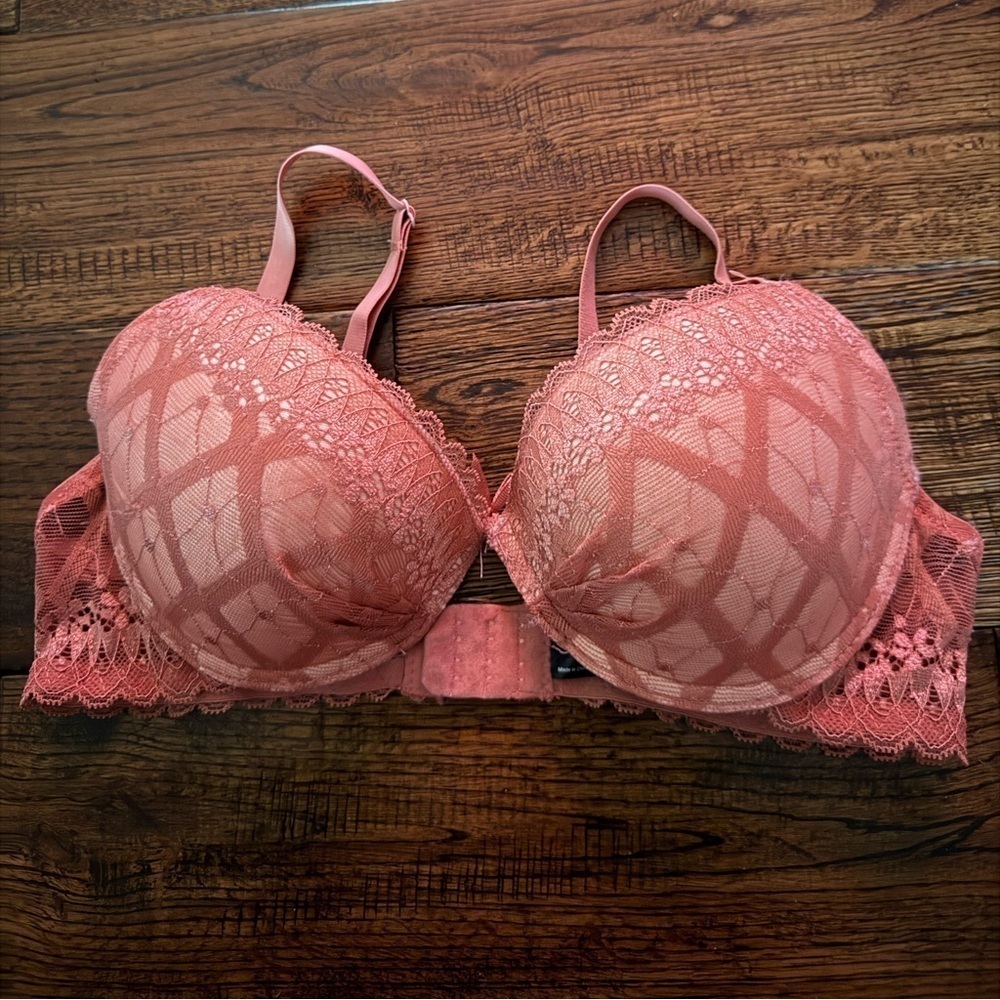 Youmita Pink Lace Push Up Underwire Bra
